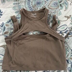 Garage Chocolate Ribbed Cutout Crop Top